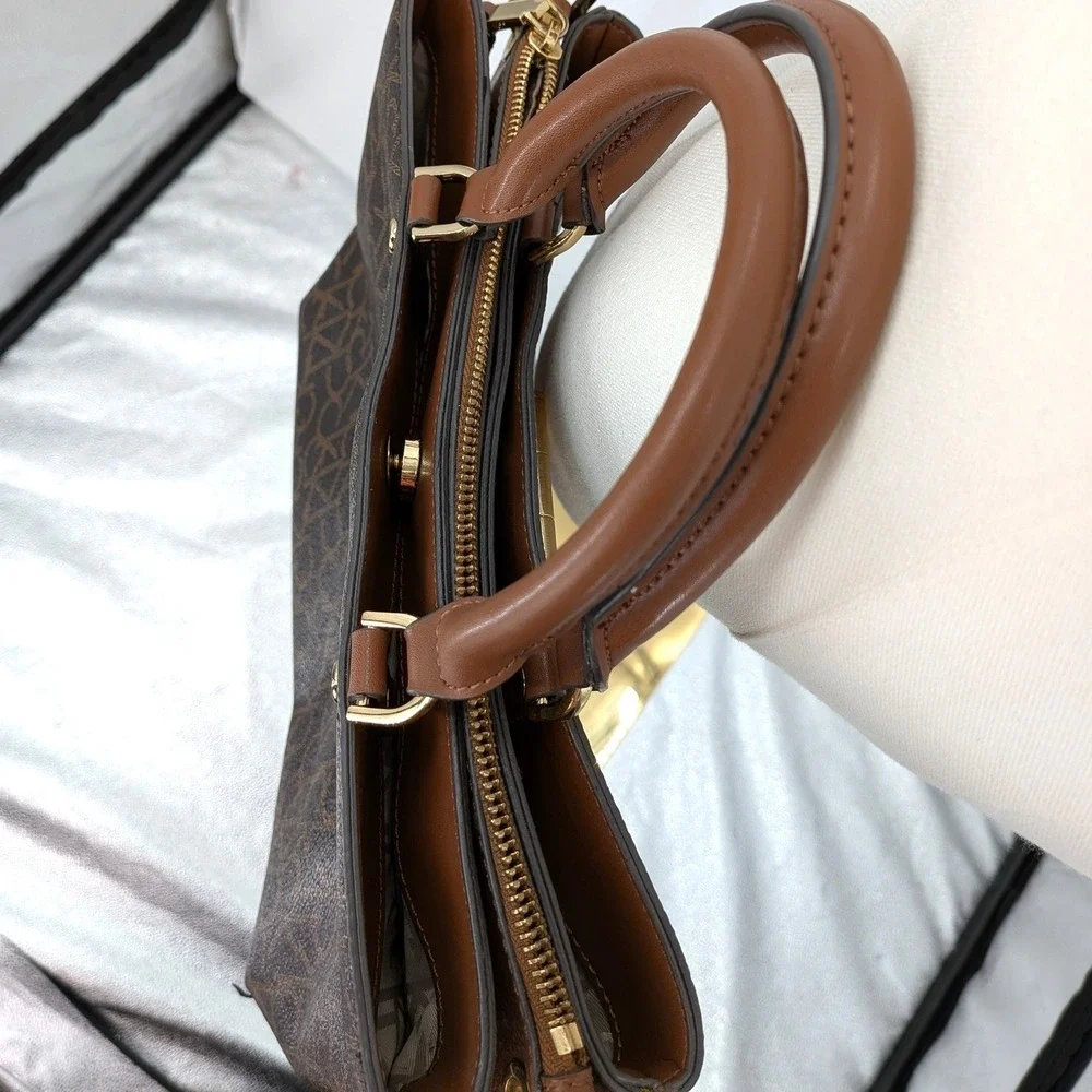 Calvin Klein Monogram Satchel Shoulder Bag Brown‎ Logo Crossbody